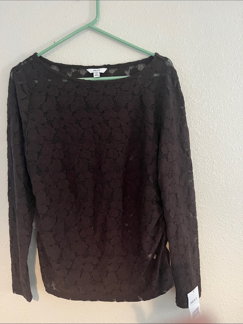 NEXT UK Chocolate Brown Lace Boatneck Top. Sz: 12